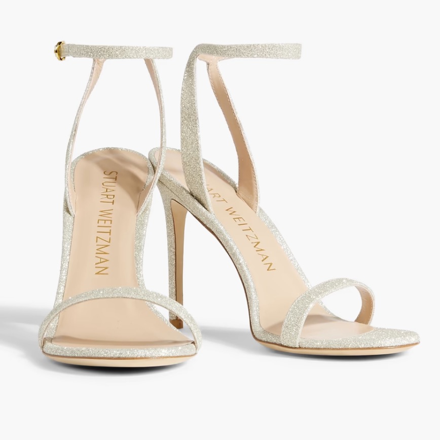 Stuart Weitzman Barelynude Glittered Leather Sandals